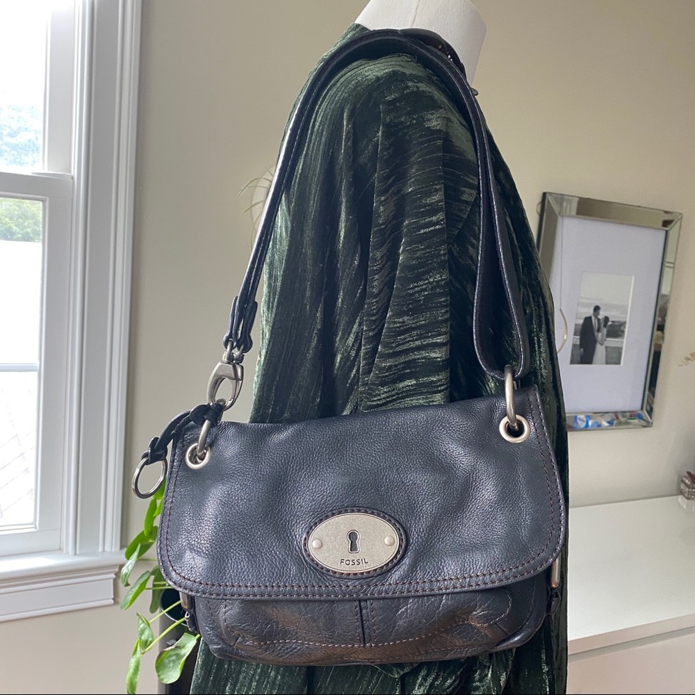 Fossil Black Leather Convertible Crossbody Bag